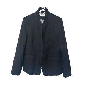 J.Crew Regent Wool Blazer Womens Size 16 T Black Flannel Standing Collar